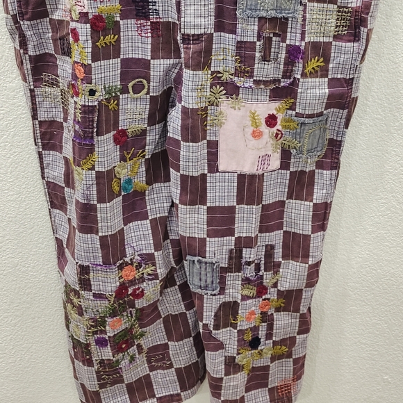 Blue Velvet Embroidered Patchwork Washed Oversized Overalls - Picture 2 of 5